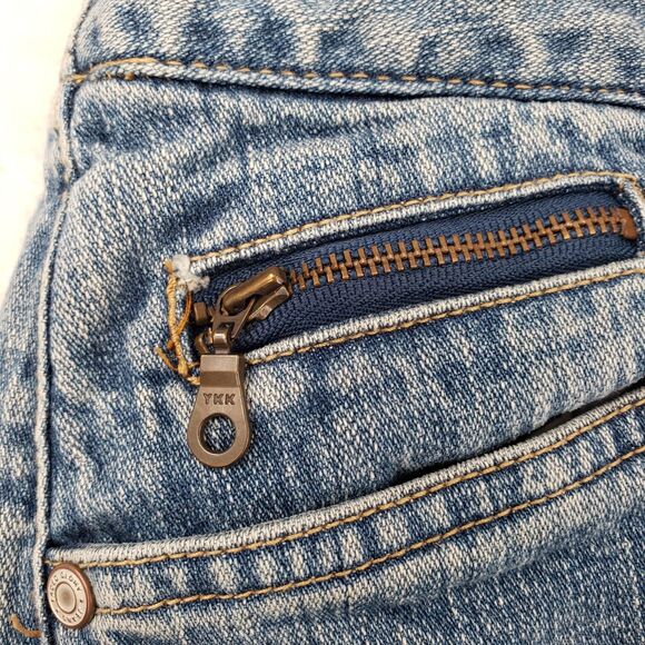 Vintage Faded Glory Denim Midi Skirt Women 18 Blue Stretch Zip Coin Pocket YKK - Picture 3 of 12